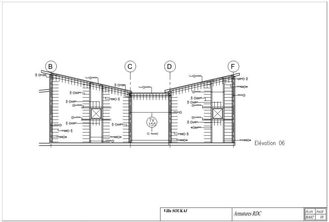 Plan BA02 planche 10 — Armatures des voiles du rez-de-chaussée, élévation 06